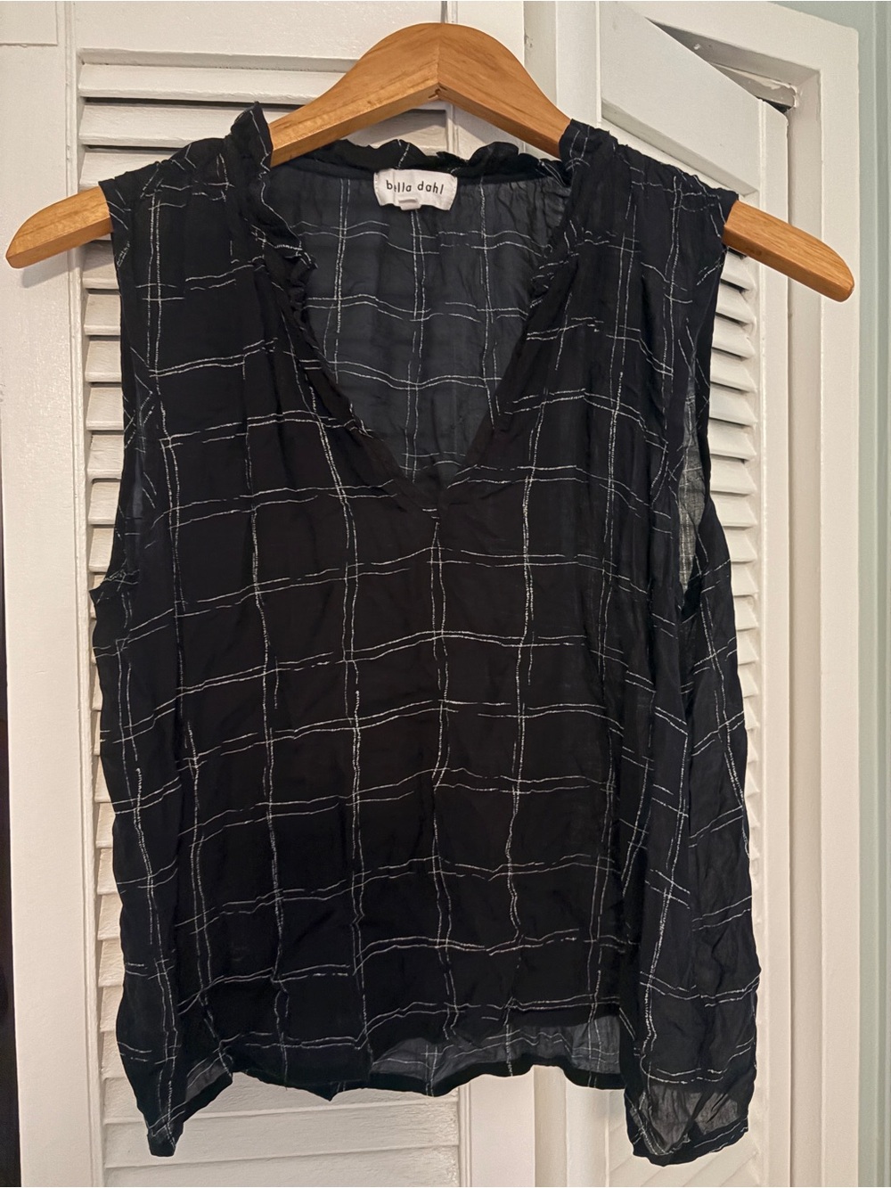 Bella Dahl Black Windowpane Sleeveless V-Neck Tank